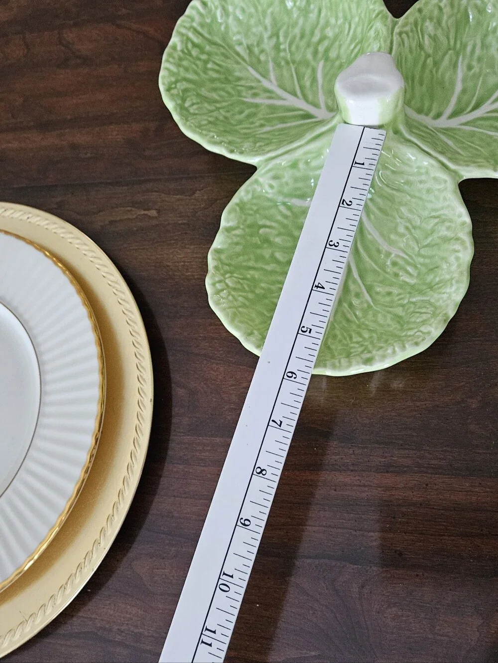 Vintage Olfaire Portugal Cabbage Ware Green 3 Section Divided Serving Dish P2414